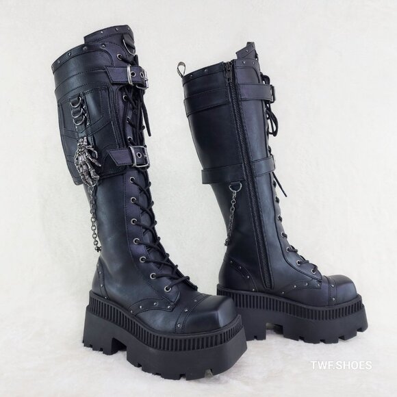 Demonia Black Combat Boots with Chains - Picture 2 of 12